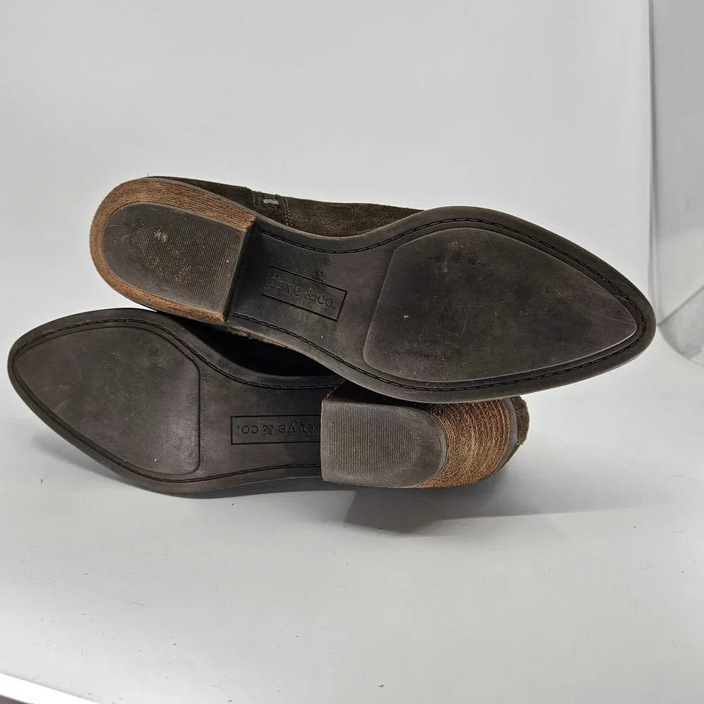FRYE & CO Rustic Minimalist Suede Ankle Boots Block Heel Side Zip Sz 8.5M Brown‎